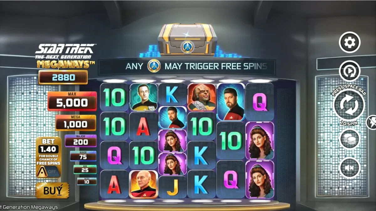 Tampilan antarmuka slot Star Trek The Next Generation Megaways dengan tema luar angkasa